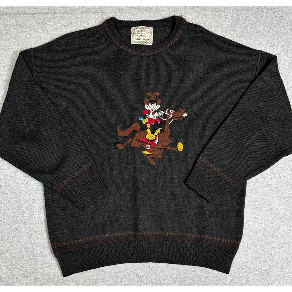 Vintage Marc Gibaldi Wool Sweater XL Eur 52) Cowboy Horse Embroidered Knit Wool